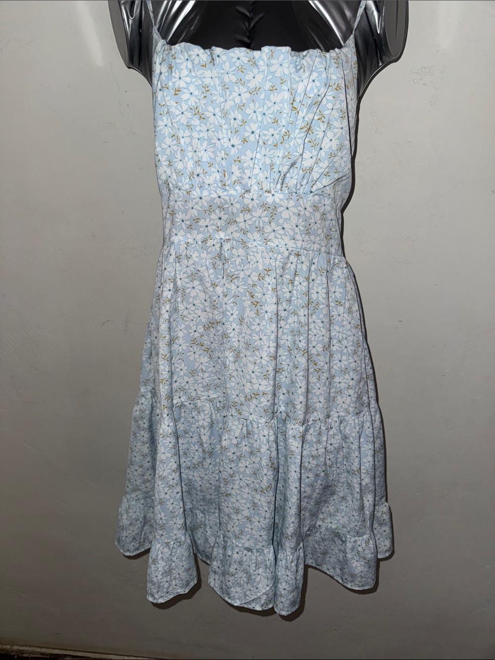 SHEIN Light Blue Floral Tiered Mini Dress